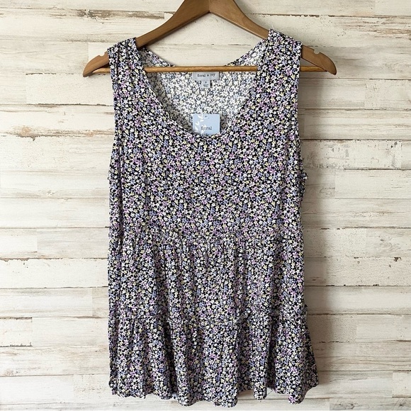 NWT Floral & Ivy Daisy Print Ruffle Tank Small - Picture 1 of 4